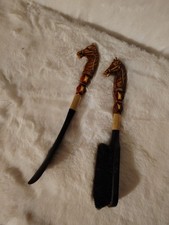 Vintage Horse Head Shoe Horn and Brush Set Japan Black Stallion