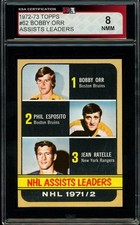 1972-73 TOPPS HOCKEY #62 BOBBY ORR PHIL ESPOSITO HOF KSA 8 NM-MT BRUINS LEADERS