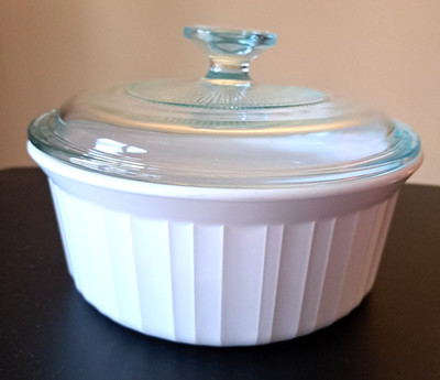 Pyrex Round Glass Lid P-65-C & French White Corning ware F-5-B, 1.6 Liter