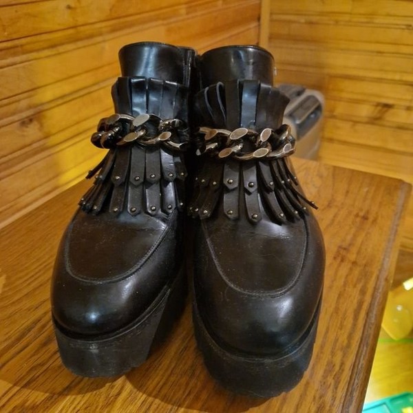 Women Heels Black Leather 39