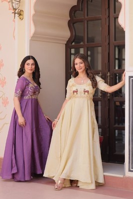 asos burgundy bridesmaid dress Gulab Chanderi Silk Sleeveless Anarkali with Pants