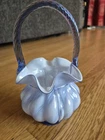 Fenton Art Glass Blue Overlay Spiral  Optic Melon Basket Vase