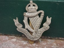 Vintage Connaught Rangers British Military Cap Badge White Metal  Brass slider