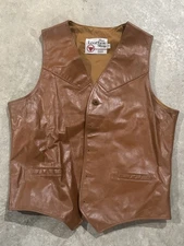 VTG Sears The Leather Shop Vest Men's Size 46 Tall Brown Western Cowboy Large