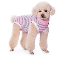 Dog Surgery Recovery Suit,Dog Spay Neuter bodysuit,Pink Gray Stripe-XL
