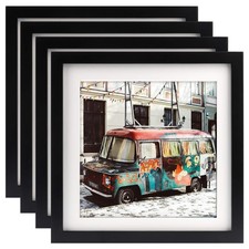 10x10 Black Picture Frames Square Classic Natural Wood 4 Pack for Wall Mounti...