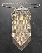 VTG Art Deco 1920s Mandalian Enameled Metal Mesh Purse Flapper Bag