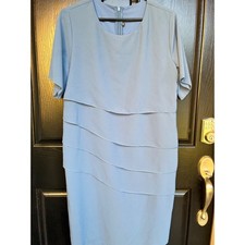 Light Blue Tiered Ruffle Sheath Dress Short Sleeve Round Neck Knee Length XL