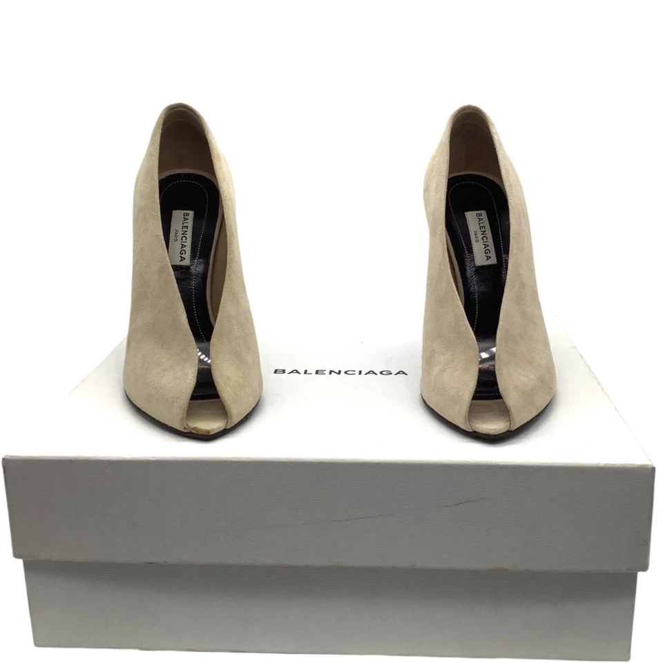 Zapatos de tacón de aguja BALENCIAGA Split Vamp 36 6 botines punta abierta gamuza beige neutro Foto 3 de 4