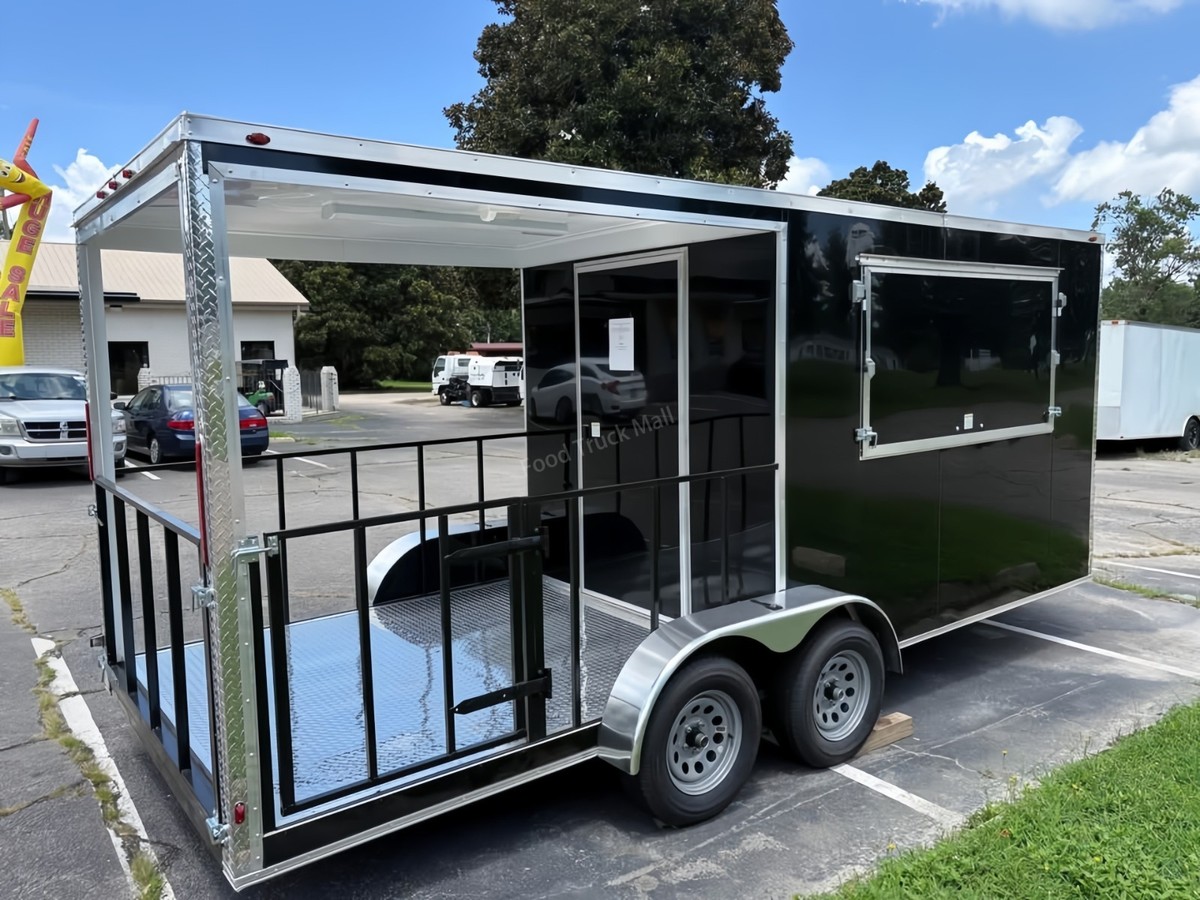 Black Food Trailer with Porch BBQ Mobile Kitchen Concession Stand