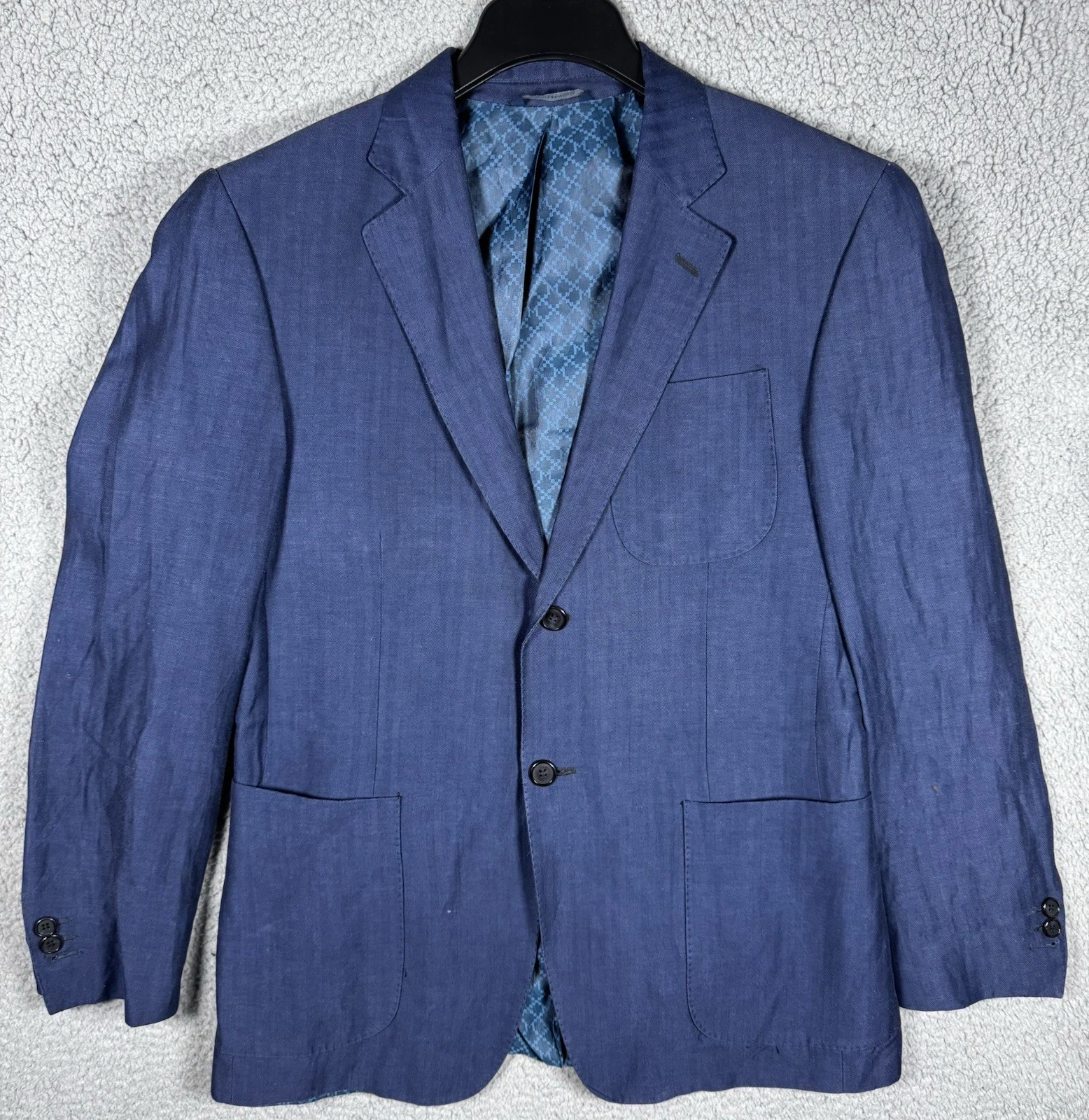 Ermenegildo Zegna Blazer Mens Size 48 Blue Linen Wool Tessuto Made in Italy