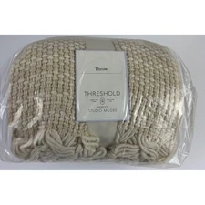 Threshold Studio McGee Throw Blanket Textured Woven Fringe Neutral Beige 50 x 60