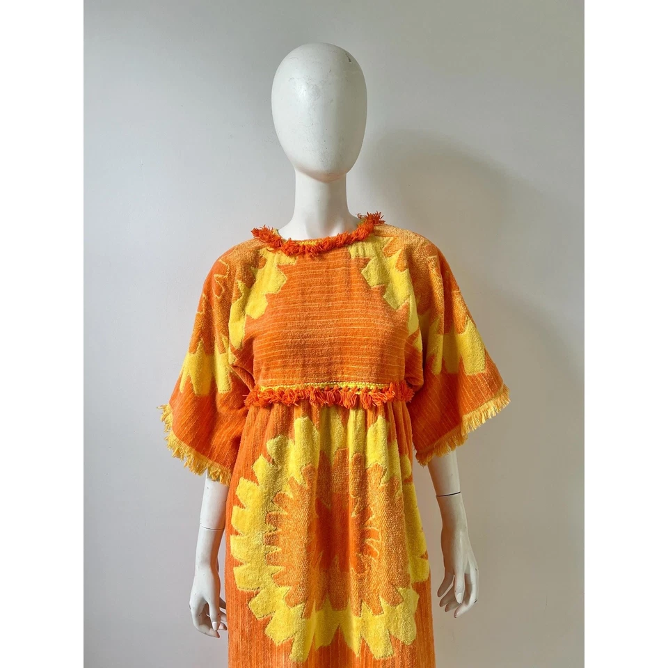 1970s Kaftan / 70s Towel Dress / Small to Medium - Image 2 of 4