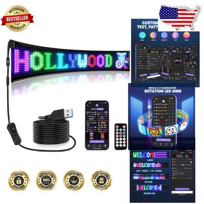 Large Programmable LED Sign 37''x8'' Bluetooth App Control Custom Text Animation