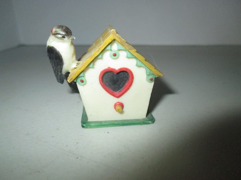Vintage Lenox Garden handcrafted mini Birdhouse  1" Thimble Downy Woodpecker