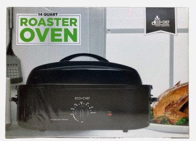 EcoChef 14 QT Turkey Roaster Slow Bake Oven Enamel Lid Stainless Rack Electric