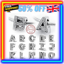 Genuine S925 Sterling Silver Charm Bead Alphabet Birthday Letters Names A-Z