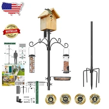 Heavy Duty Bird House Pole: 80" Height, 2 Pair Hooks, Tray, Rust-Resistant Steel