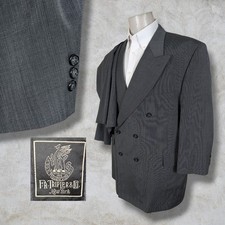 Bespoke 2 Piece Suit Mens 48R Pants 46x28 Double Breast Peak Lapel Solid Gray