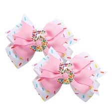 5th Birthday Hair Bow for Girls Pink Hair Clips Party Supplies 2 Pack