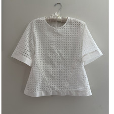 Banana Republic White Cotton Eyelet Lace Embroidered Short Sleeve Blouse S
