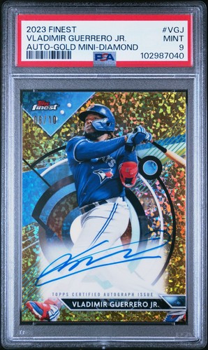 PSA 9 Vladimir Guerrero Jr 2023 Finest AUTO #VGJ Gold Mini-Diamond Refractor /10