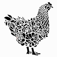 Really Great Stencils, Chicken Stencil 1B, 4x4", Flowers Fancy Chickens Feathers