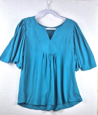 Katies BNWT Teal Woven Split Neck Top Sizes 8, 12, 14 available. RRP $79.99