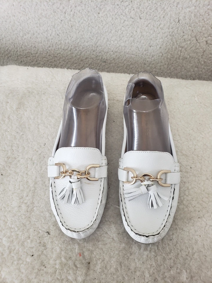 Mocassim feminino aerossóis Soft Drive 5,5M couro branco borla sapatos baixos - Imagem 3 de 4