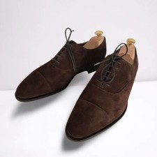 Handmade Cap Toe Oxford Genuine Brown Suede Dress Office Casual Shoes For Men