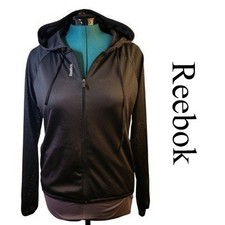 Reebok Womens Black Mesh Full Zip Hoodie Athletic Jacket Size M RN104141