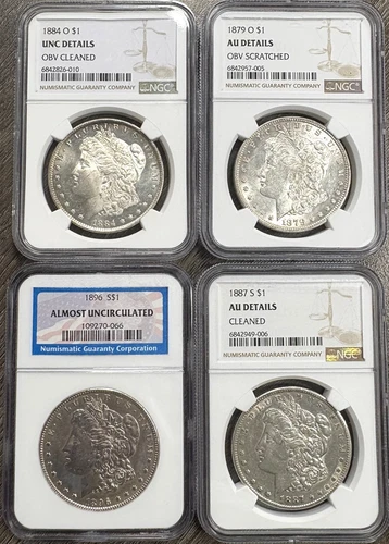 1879-1896 PSO Morgan Silver Dollar $1 Collection, NGC AU-UNC Details, 4 Coins