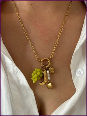 Peri'sbox Statement Trendy Imitation Pearl Grape Blueberry Shell Pendant