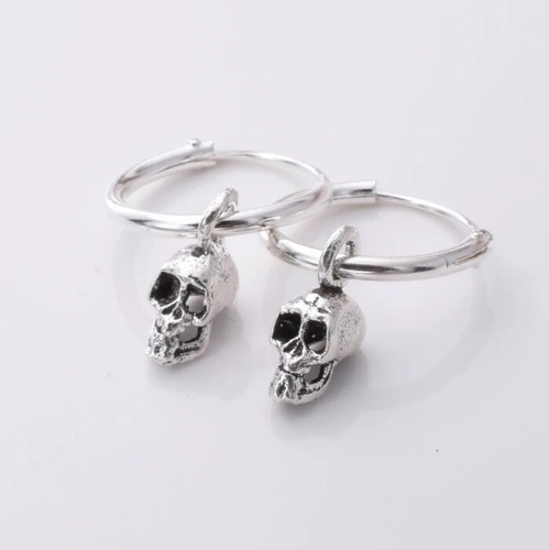 Orecchini a cerchio teschio argento sterling 925 cerchi punk gotici - Foto 2 di 2