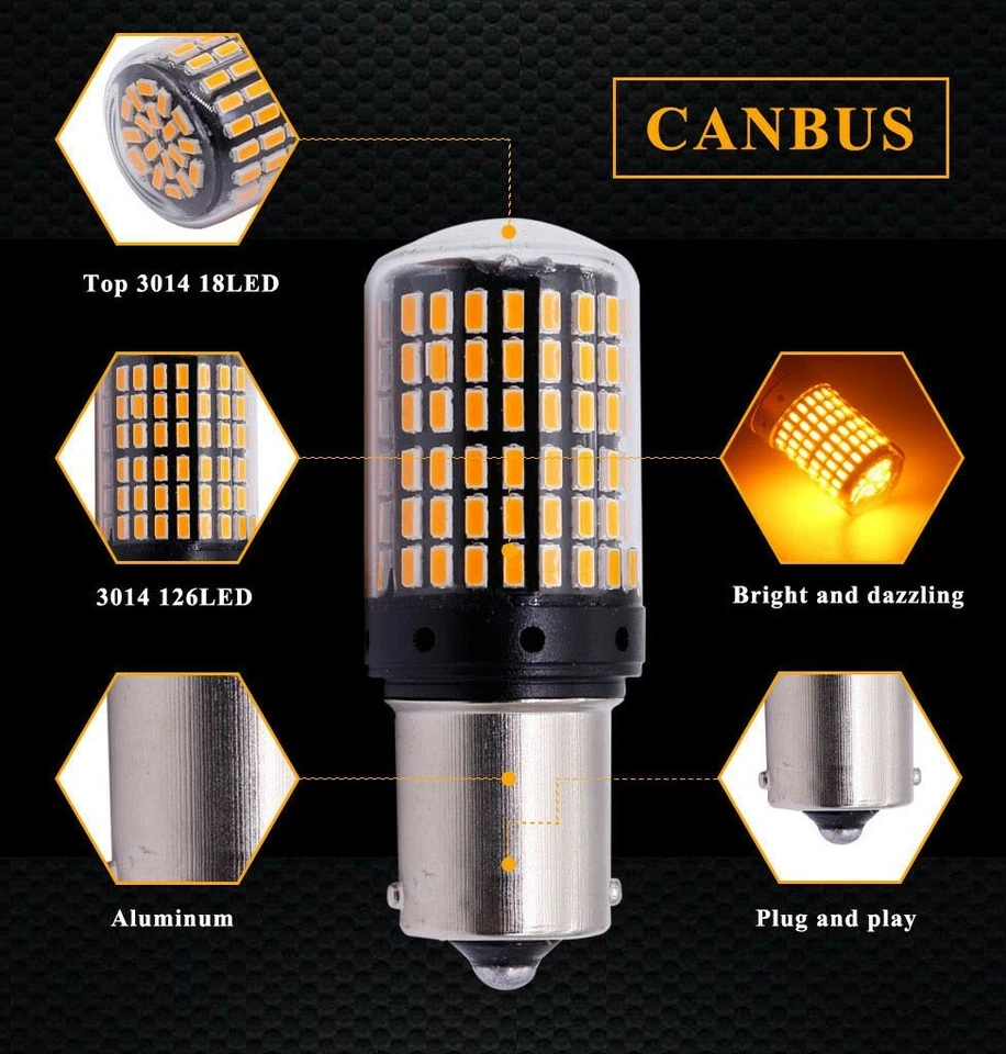 Ampoules LED PY21W Canbus ORANGE 144SMD pour Clignotants Voitures et utilitaires - Photo 2/4