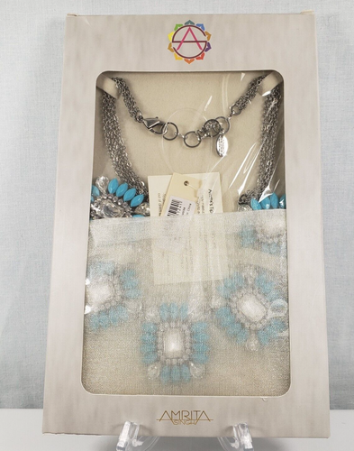 Amrita Singh Majestic Turquoise Austrian Crystal Statement Necklace Gift Box - Picture 12 of 15
