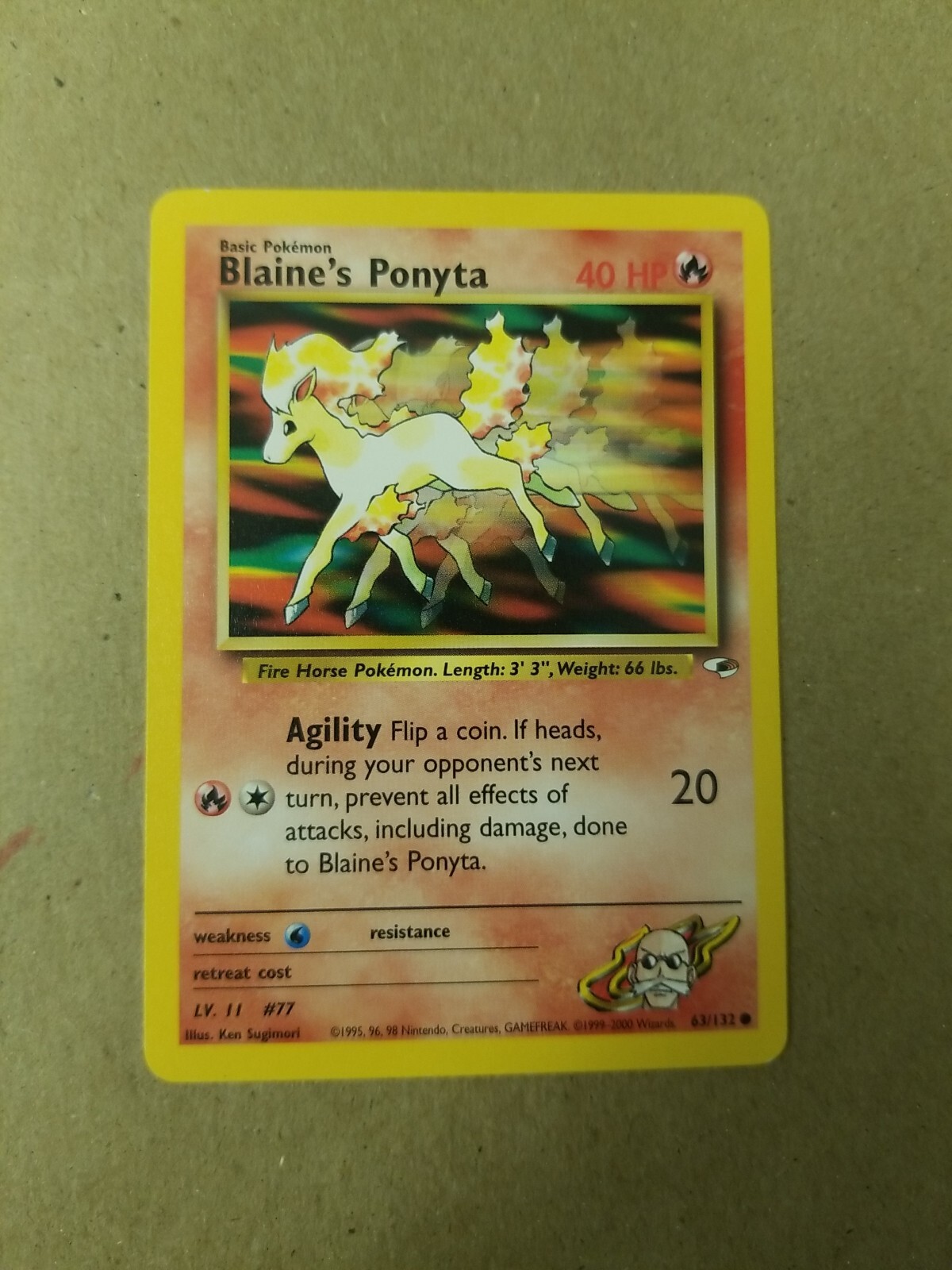 BLAINE’S PONYTA 63/132 - Gym Heroes Set - VINTAGE WOTC Pokemon Card - NM