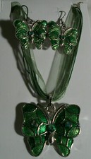 Silver Plate Enamel Butterfly Necklace Pierced Earrings Set 7 Color Options