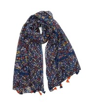 Large Boho Scarf for Women Lightweight Floral Printed 06 Navy Shivering