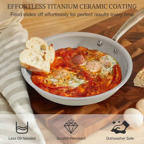 Non Stick Frying Pans Set, Titanium Ceramic Pan Skillet Set Non Toxic, 8" 9.5" 1 - Picture 5 of 9