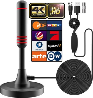 Antenne mit Verstärker DVBT2 36Dbi+ HDTV Zimmerantenne für Fernseher +5M Kabel
