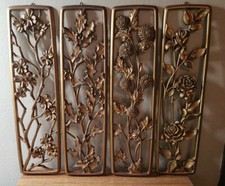 4 Vintage DART IND. Gold Wall Plaques #4773 Hollywood Regency Homco Style