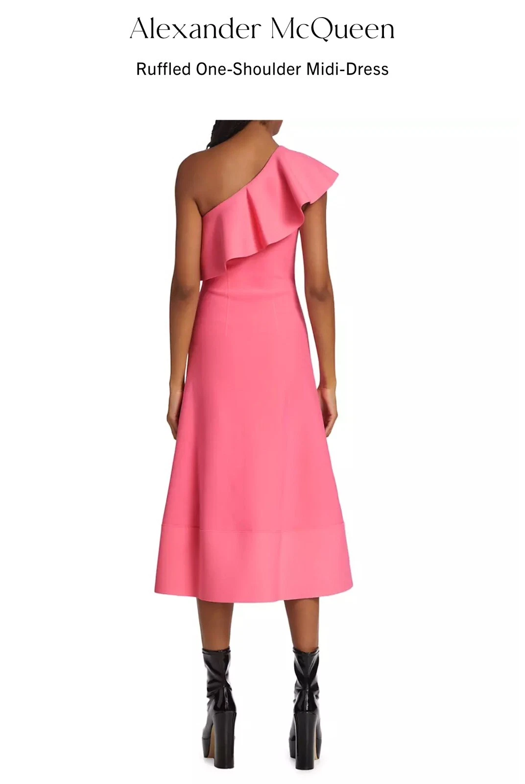 Abito midi Alexander McQueen rosa con volant monospalla piccolo nuovo senza etichette