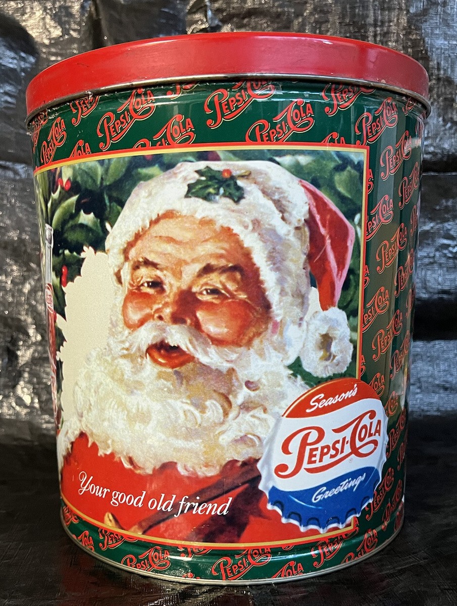 1994 Pepsi Cola Christmas Santa Claus Huge Tin Popcorn Tub w/Lid