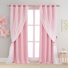 Pink Double Layer Curtains 90 Inch Length- Mix and Match Pink Blackout Curtai...