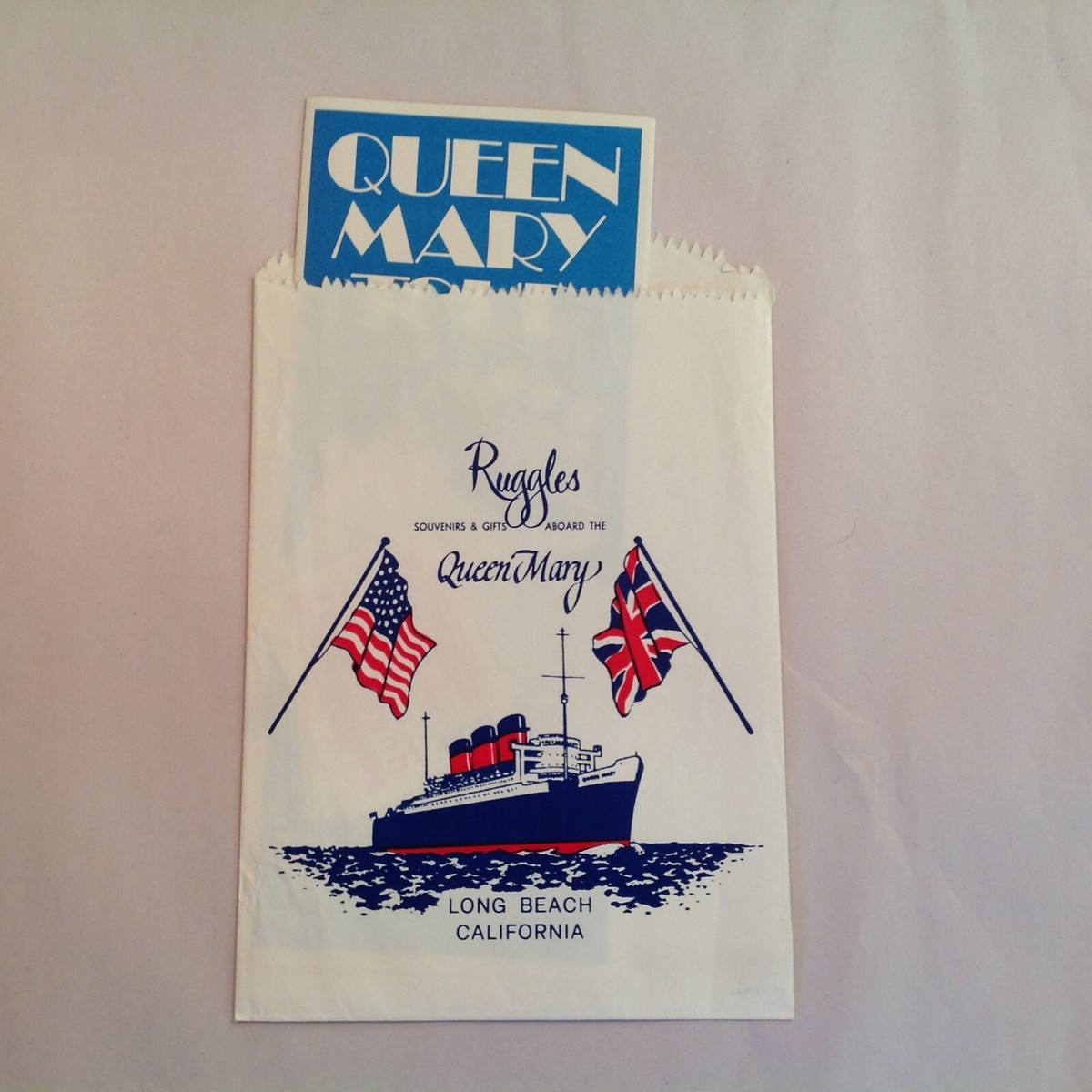 Vtg Lot of Queen Mary Tour Ocean Liner Ruggles Gift Bag Ticket - Main Image