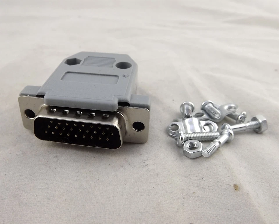 10pcs Gray DB26 Male 26 Pin 3 Rows D-SUB Connector Plastic Hood Cover Backshell - Image 2 of 4