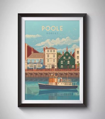 Poole Dorset Seaside Travel Poster, Poole Harbour, Travel Print