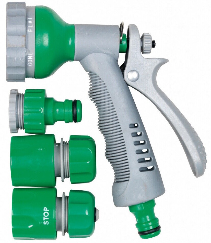 SupaGarden Outdoor Hose Pipe Adjustable 6 Pattern Spray Gun with Fittings Set