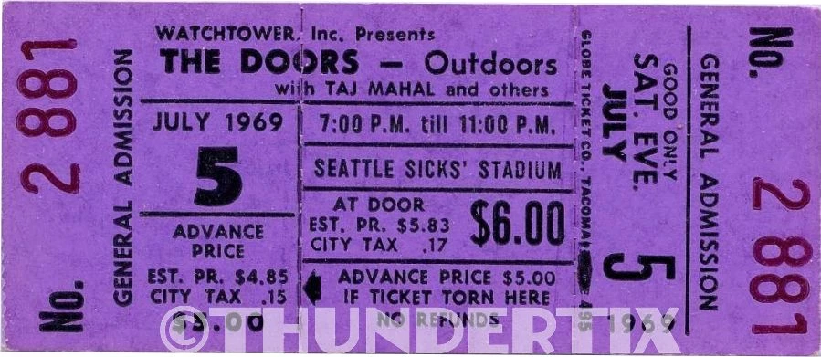 5 1968 -73 UNUSED FULL TICKETS Hendrix, Doors, Led Zeppelin, Pink Floyd reprint - Image 2 of 4